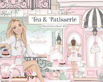 Tea Party Clipart – Planner Girl, Teacups, Bakery (Digital Download)