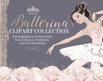 Ballerina Clipart Collection, Ballet Planner Stickers, Floral Nursery Art (Digital Download)