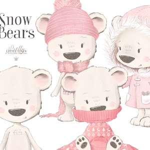 Bär Clipart, süße Bär Clipart, Pflege Bär PNG, Strümpfe Pullover und Schals auf 14 Hand gezeichnete Baby Bären.