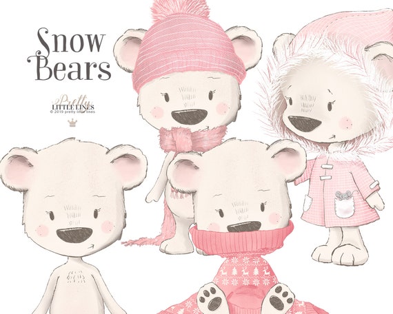 Bear Clipart, Cute Bear Clipart, Care Bear PNG, Stockings Sweaters and Scarfs on 14 Hand drawn baby bears.