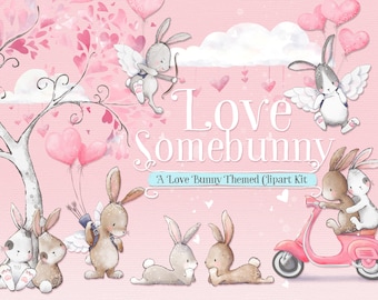 Love Bunny Clipart, Cupid, Hearts, Vespa (Digital Download)