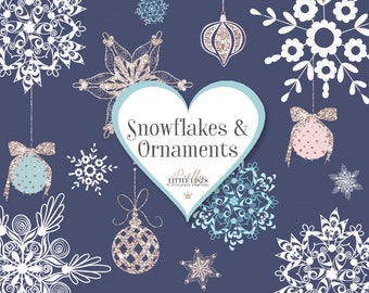 Snowflake & Ornament Clipart, Christmas Graphics (PNG, 300 dpi)
