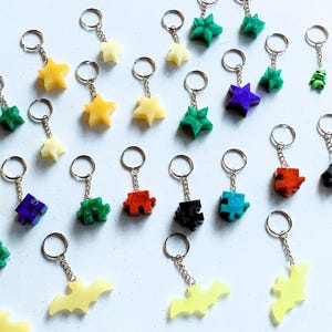 Handmade Resin Keychains - Star, Bat & Puzzle Keychains, Glow in the Dark Keychains, Custom Keychains - Bag Charm, Backpack Charms