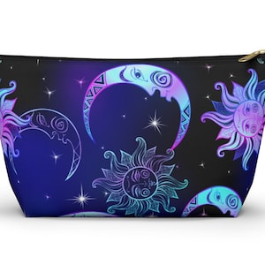 Sun and Moon Makeup Bag (2 sizes), Astrology Bag, Moon Bag, Accessory Pouch, Moon & Sun Cosmetic Bag, Sun and Moon Toiletry Bag, Galaxy Bag