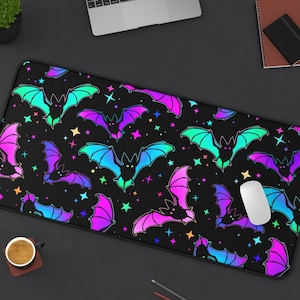 Bat Desk Mat (3 sizes), Bat Mousepad, Star Desk Mat, Halloween Office Decor, Custom Desk Mat, Gothic Desk Mat, Oddities Decor, Bat Craft Mat