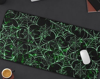 Spiderweb Desk Mat (3 sizes), Halloween Desk Mat, Spiderweb Mousepad, Halloween Office Decor, Green Spiderweb Laptop Mat, Halloween Mousepad