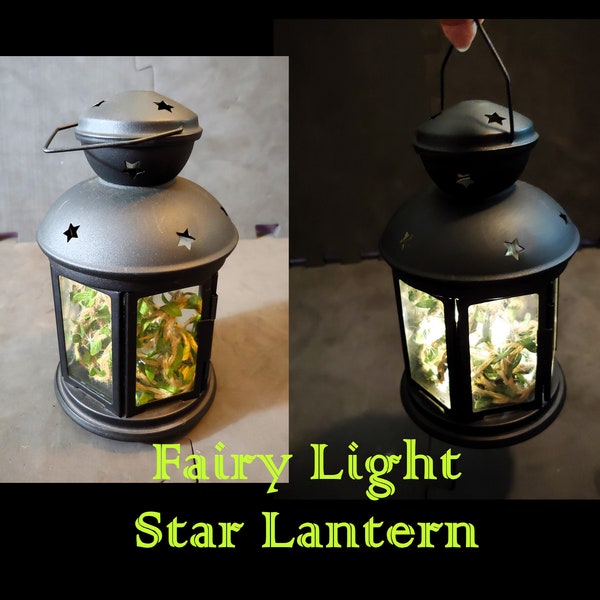 Fairy Light Star Lantern, Metal & Glass Star Lantern, Hanging Star Lantern, Floral Lantern, Battery Operated Lantern, Lighted Lantern Decor