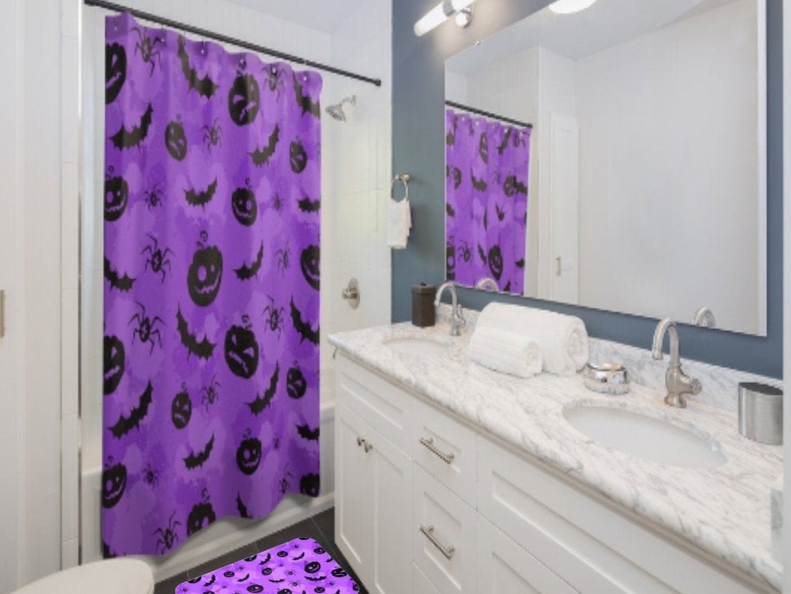 Halloween Shower Curtain Pumpkin Shower Curtain Bat Shower Etsy