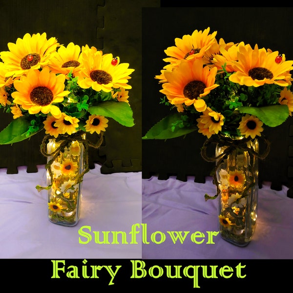 18" Sunflower Bouquet, Artificial Sunflower Bouquet, Tall Sunflower Bouquet, Lighted Sunflower Bouquet, Sunflower Decor, Floral Centerpiece