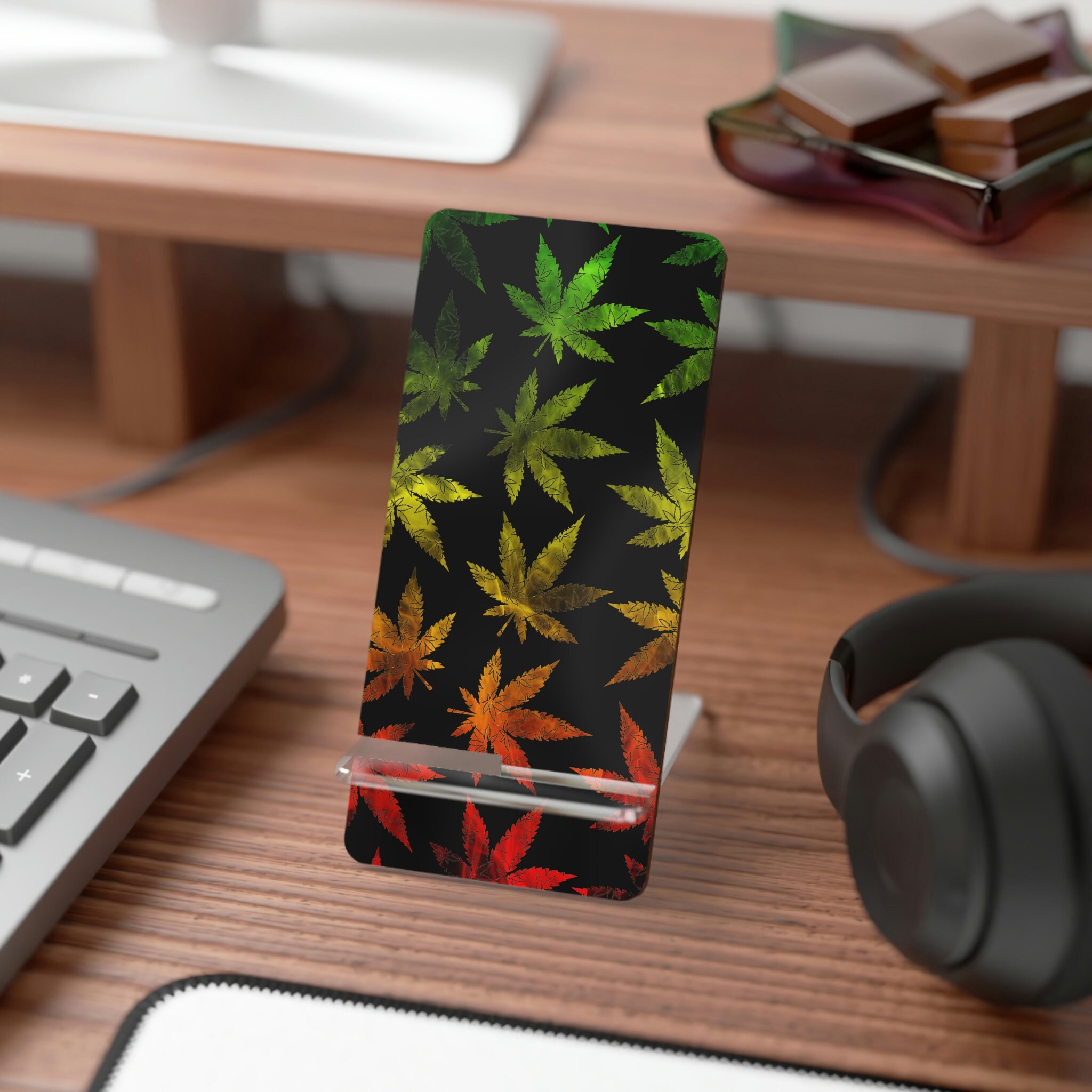Cell Phone Stand, Rasta Phone Holder, Mobile Display Stand, 420 Phone Stand, Smartphone Holder, Handsfree Phone Stand, Weed Leaf Phone Stand