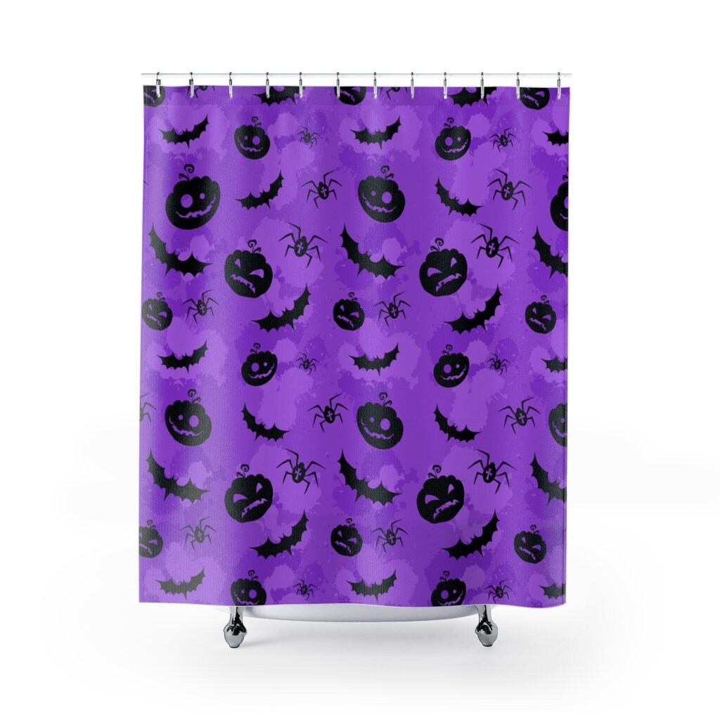 Halloween Shower Curtain Pumpkin Shower Curtain Bat Shower Etsy