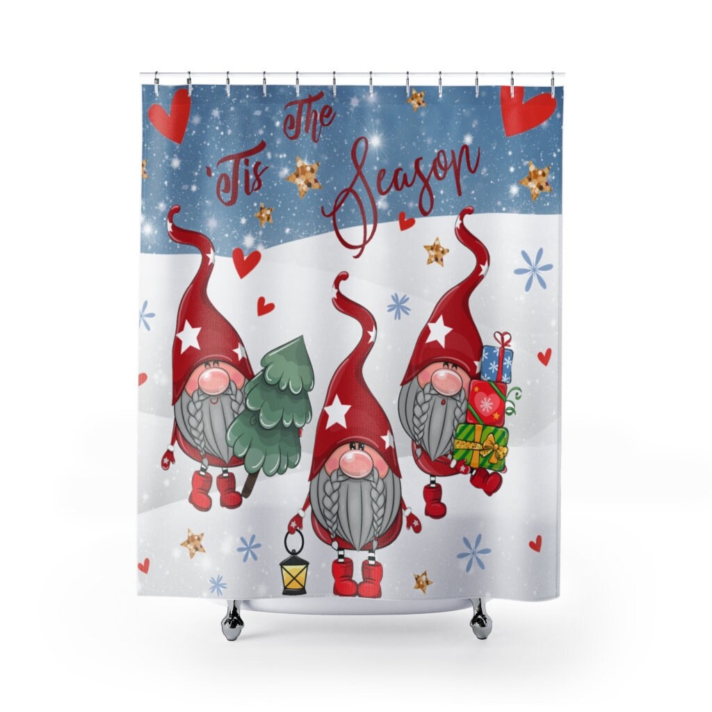 Tis The Season Shower Curtain Christmas Shower Curtain Gnome Etsy