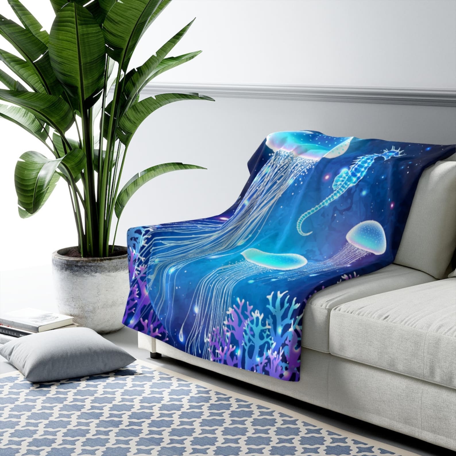 Jellyfish Blanket Under the Sea Throw Seahorse Blanket Etsy