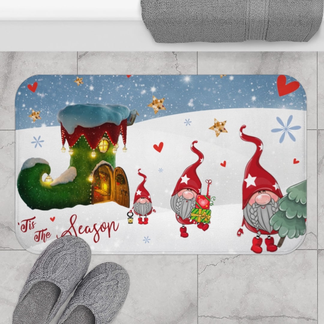 Tis the Season Bath Mat, Christmas Bath Mat, Gnome Bath Mat, Holiday Bath Mat, Christmas Mat