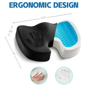 Sleepavo Gel Seat Cushion Memory Foam Chair Pillow with Cooling Gel for Sciatica Coccyx Back & Tailbone Pain Relief - Orthopedic Chair Pad for