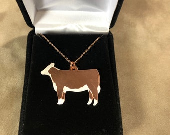 Hereford cow heifer steer black Hereford show cow copper pendant