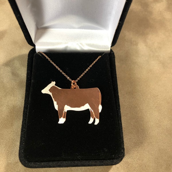 Hereford cow heifer steer black Hereford show cow copper pendant