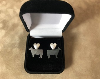 Pendientes de vaca de carne de vacuno de oro y plata con joyas de vaca Angus