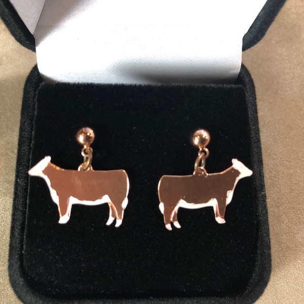 Cow jewelry beef cow earrings Hereford copper