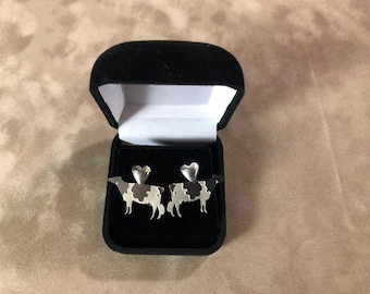 Pendientes de vaca lechera, joyería de vaca, holstein, jersey, marrón, acero suizo, cobre, latón, oro y plata.