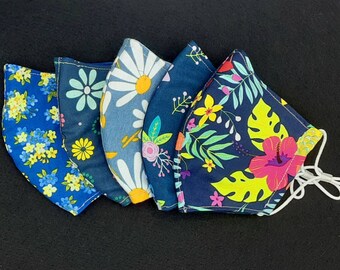 Floral collection face masks. Flowers masks. Triple layers cotton with nose wire and adjustable ear straps.