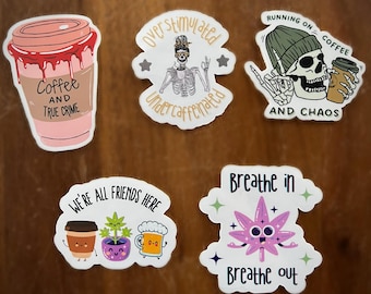 Coffee Lover Sticker Bundle: Funny Laptop Decals, Water Bottle Stickers