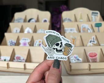 Coffee and Chaos Skeleton Sticker - Laptop, Water Bottle Decal