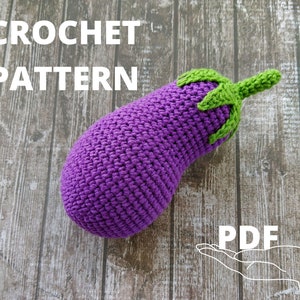 Сrochet eggplant pattern, Amigurumi eggplant crochet toy, Crochet vegetables play food toy