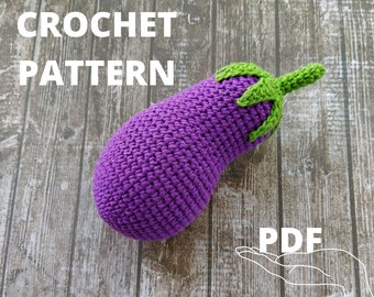 Сrochet eggplant pattern, Amigurumi eggplant crochet toy, Crochet vegetables play food toy