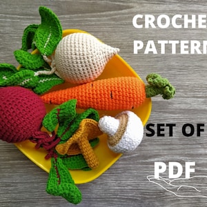 Schema vegetale all&#39;uncinetto Cibo Amigurumi Set di 5 schemi