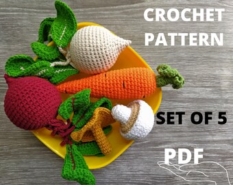 Crochet vegetable pattern Amigurumi food Set of 5 patterns