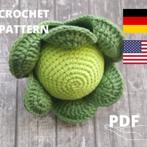 Crochet cabbage pattern Amigurumi play food Step-by-step tutorial pdf