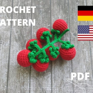 Crochet tomato pattern, Amigurumi cherry tomato play food toy, Crochet vegetables pattern