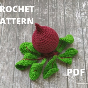 Crochet beetroot toy, Amigurumi  beet pattern,  Crochet play food pattern