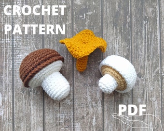 Crochet mushroom patterns, Amigurumi mushroom patterns,  Crochet mushrooms play food Set of 3 patterns