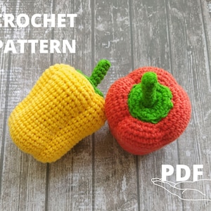 Crochet bell pepper pattern, Amigurumi bell pepper play food toy, Crochet vegetables pattern
