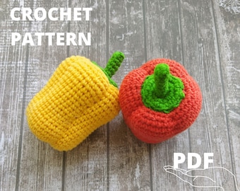 Crochet bell pepper pattern, Amigurumi bell pepper play food toy, Crochet vegetables pattern