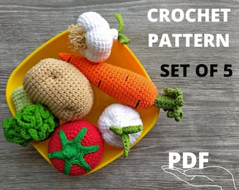 Crochet vegetable pattern Amigurumi food Set of 5 patterns