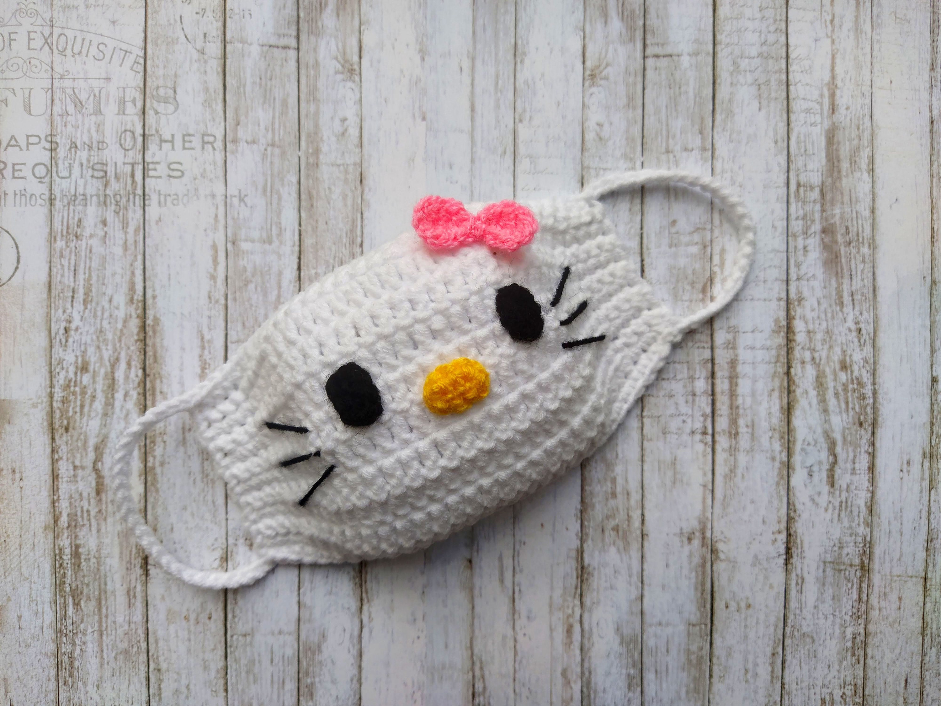 Crochet Hello Kitty face mask pattern for kids Crochet face | Etsy