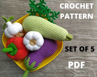 Crochet vegetable pattern Amigurumi food Set of 5 patterns