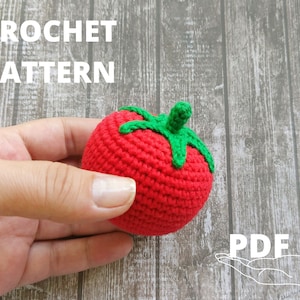 Crochet tomato pattern, Amigurumi tomato play food toy, Crochet vegetables pattern