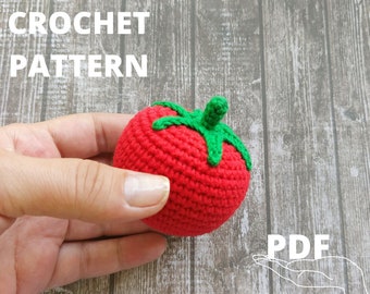 Crochet tomato pattern, Amigurumi tomato play food toy, Crochet vegetables pattern