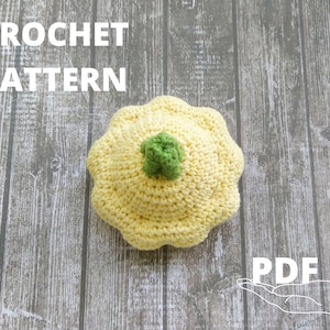Crochet pattypan sqash pattern, Amigurumi while-pattypan squash play food toy