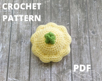 Crochet pattypan sqash pattern, Amigurumi while-pattypan squash play food toy