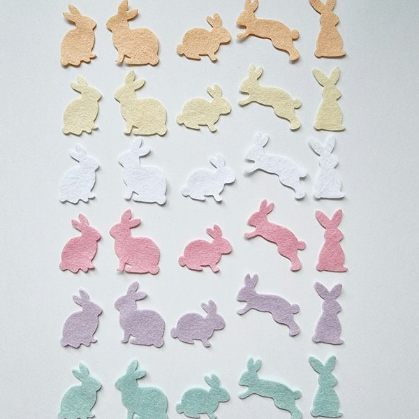 35 Set Felt Easter Bunnies in mixed colours, Felt Bunnies die cuts, Easter Rabbits decor, Craft pack, Aplique Decorative Rabbits Easter pack