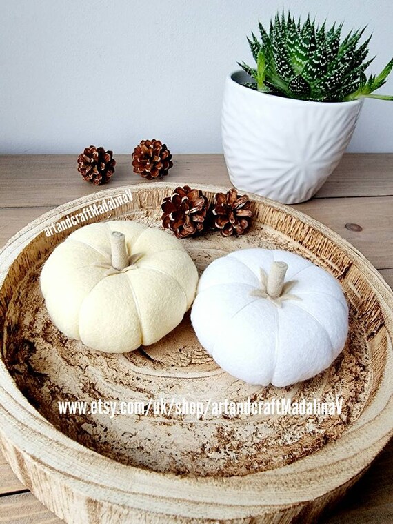 Felt Pumpkin Decoration, White & Vanilla Autumn Harvest Decor