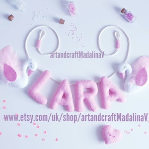 Swan name garland, Personalised nursery bunting
