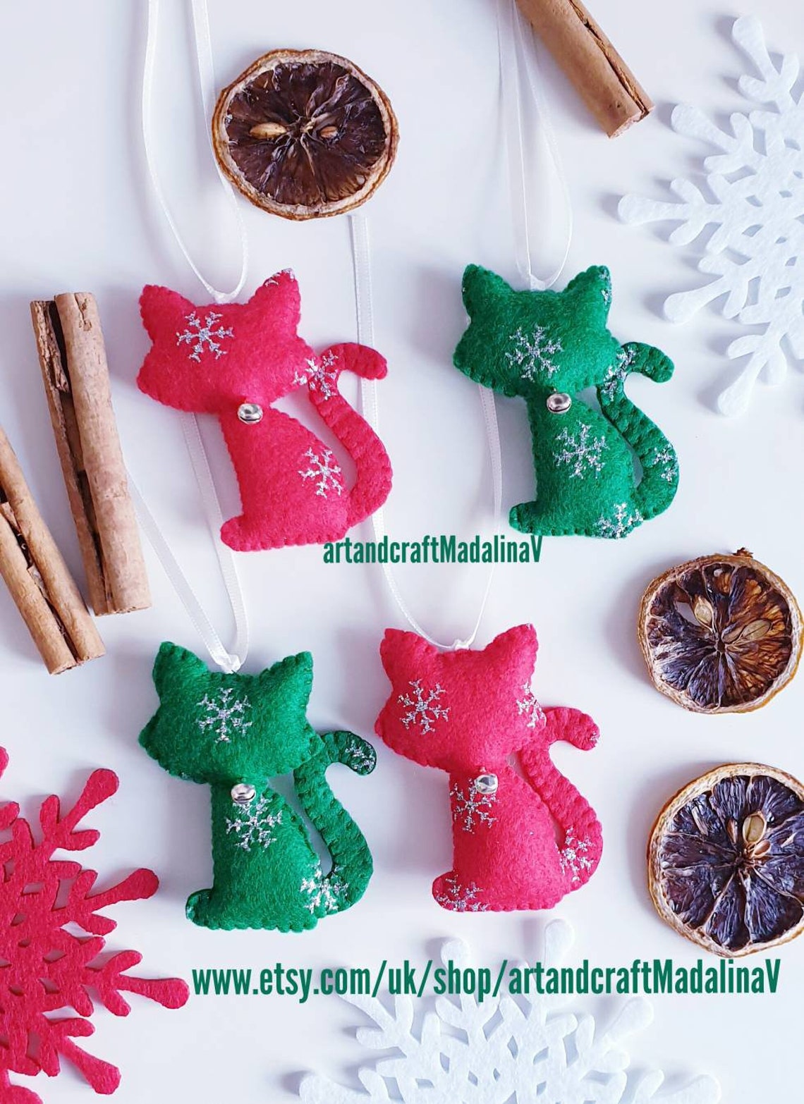 Cat Felt Cat Christmas Ornament Cat Christmas Decoration Etsy UK