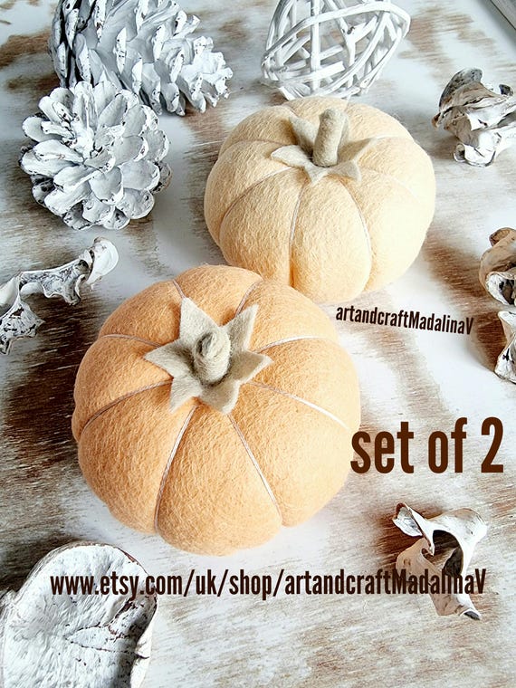 Peach Felt Pumpkin Decoration, Autumn Harvest Decor