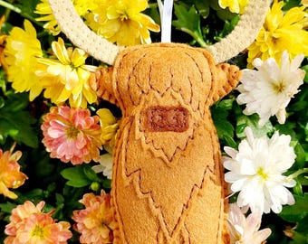 Personalised Highland Cow felt hanging decoration